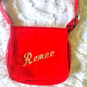 Vintage 70s Red Patent Leather Bag Personalized Renee Name Script Crossbody